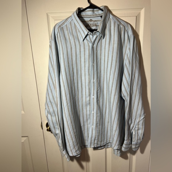 Indigo Palms Tommy Bahama Other - Indigo Palms Tommy Bahama Mens Linen Long Sleeve Button Up Shirt Blue Stripe XXL